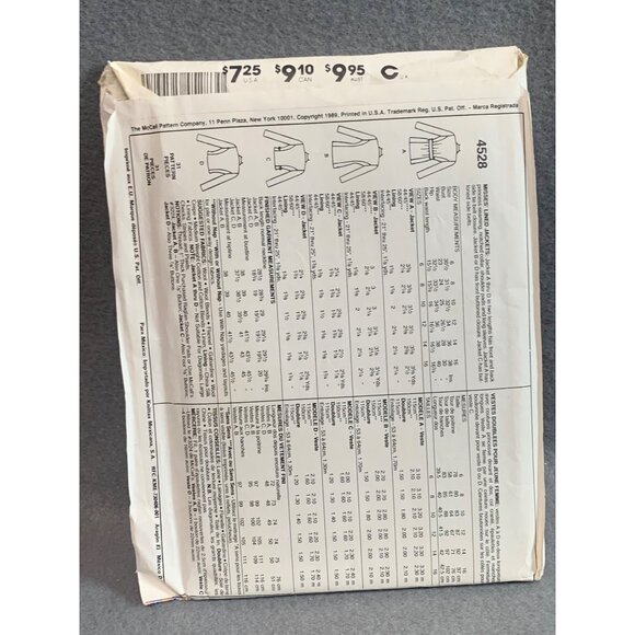 Vintage McCalls 4528 Womens Jacket Sewing Pattern Size 10 uncut - Picture 2 of 2